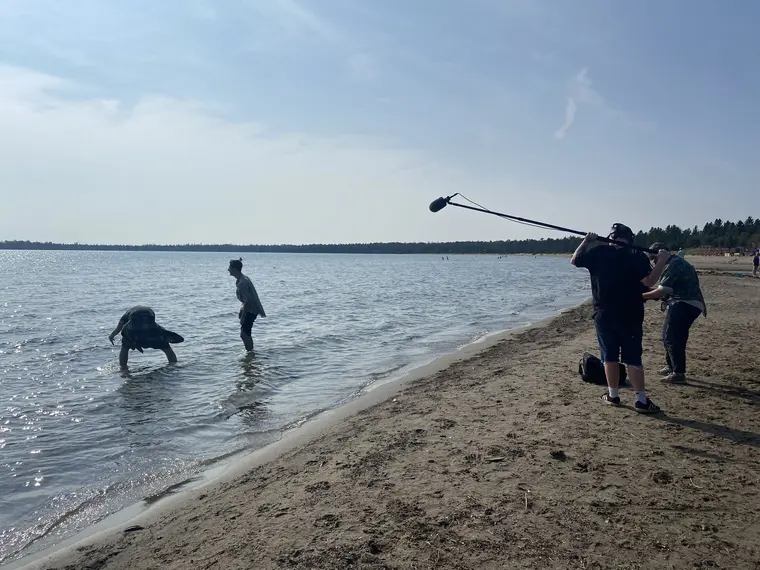 The Bruce Peninsula crew filming on the shoreline